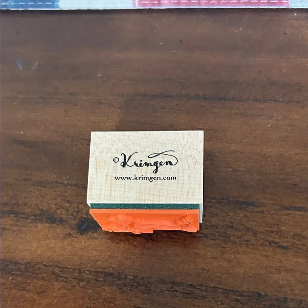 Kringen Wooden Rubber Stamp with Orange Design NEW